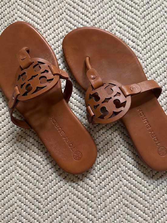 Tory Burch Shoes - Tory Burch Cognac Miller Logo Thong Sandals